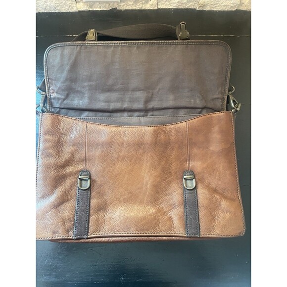 Fossil Messenger Bag Leather Satchel Crossbody Adjustable Strap brass accents - Picture 2 of 11